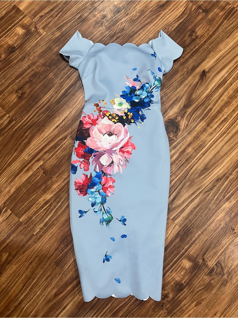 Ted Baker "Hailly" / "Raspberry Ripple Bardot" Scalloped Floral Off-the-Shoulder